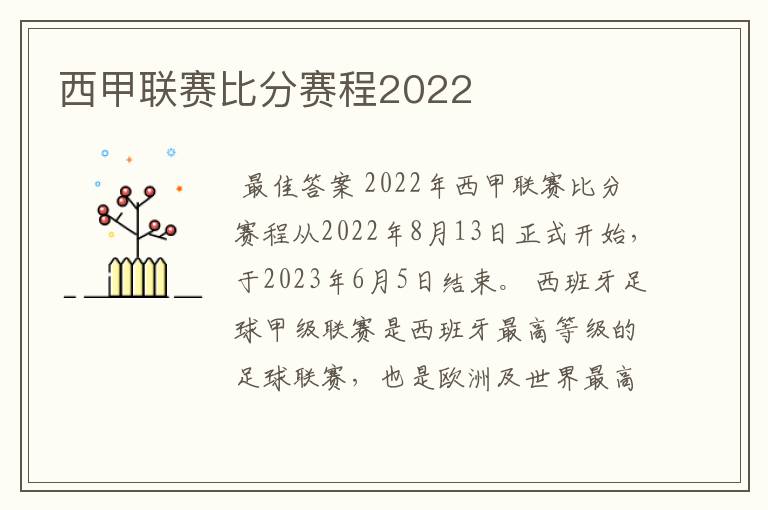 西甲联赛比分赛程2022