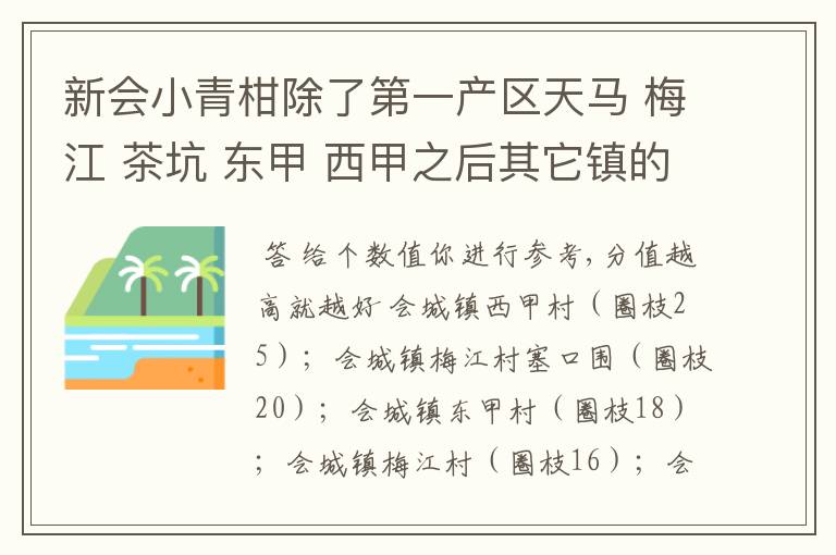 新会小青柑除了第一产区天马 梅江 茶坑 东甲 西甲之后其它镇的比较好的排序哪个镇比较好的