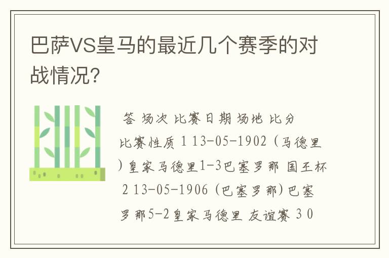 巴萨VS皇马的最近几个赛季的对战情况？