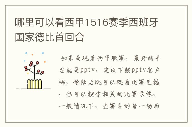 哪里可以看西甲1516赛季西班牙国家德比首回合