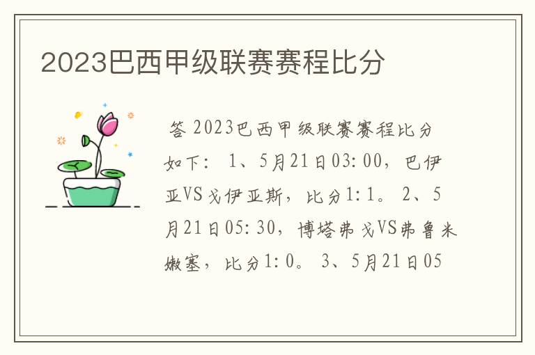 2023巴西甲级联赛赛程比分