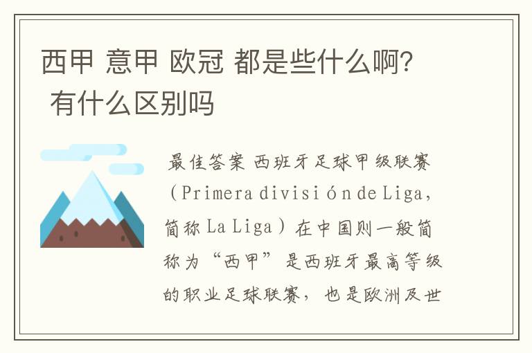 西甲 意甲 欧冠 都是些什么啊？ 有什么区别吗