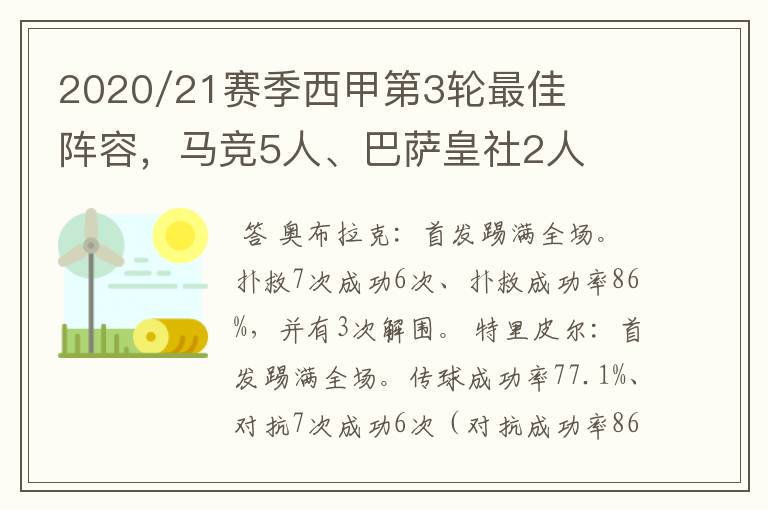 2020/21赛季西甲第3轮最佳阵容，马竞5人、巴萨皇社2人