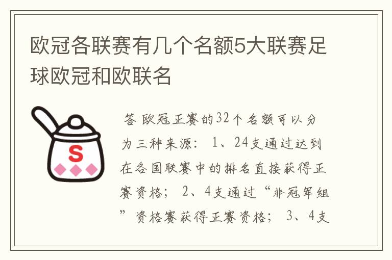 欧冠各联赛有几个名额5大联赛足球欧冠和欧联名