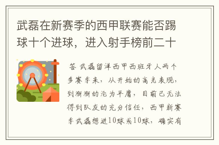 武磊在新赛季的西甲联赛能否踢球十个进球，进入射手榜前二十？