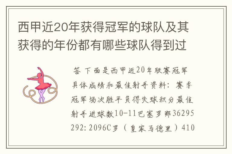 西甲近20年获得冠军的球队及其获得的年份都有哪些球队得到过意大利