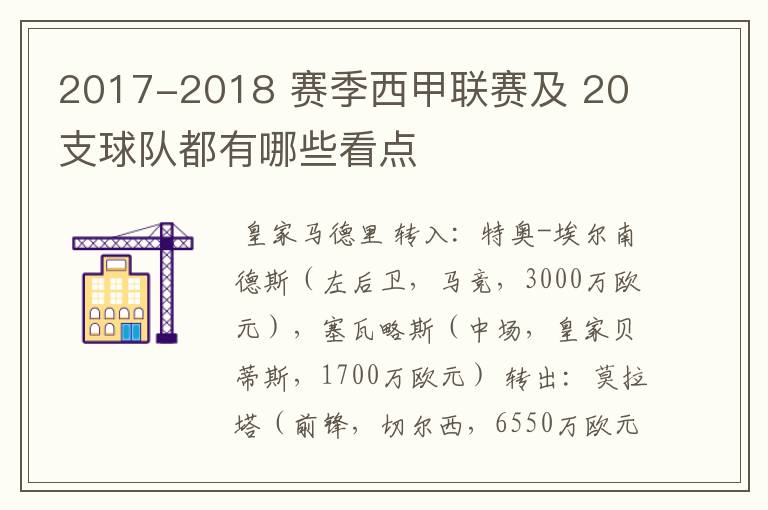 2017-2018 赛季西甲联赛及 20 支球队都有哪些看点