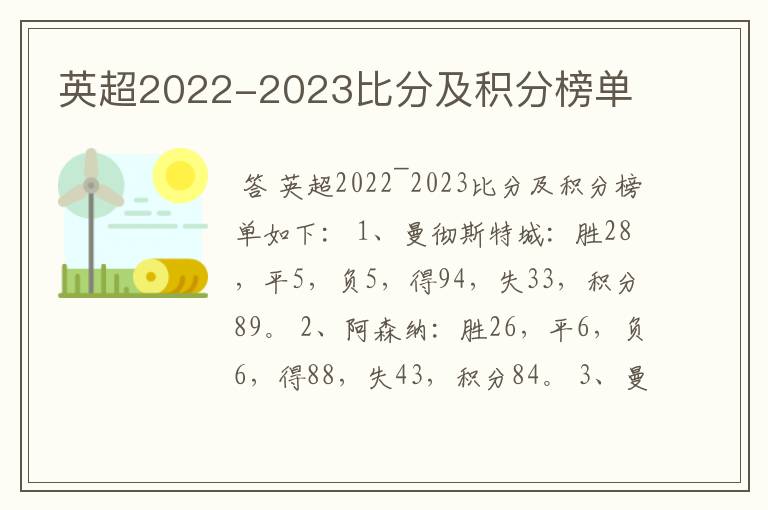 英超2022-2023比分及积分榜单