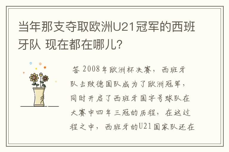 当年那支夺取欧洲U21冠军的西班牙队 现在都在哪儿？