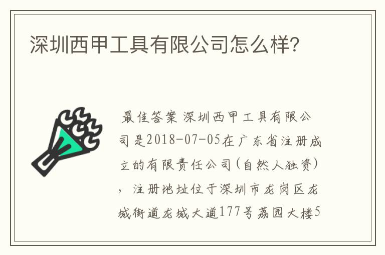 深圳西甲工具有限公司怎么样？