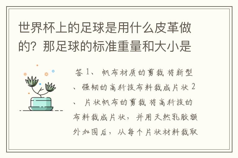 世界杯上的足球是用什么皮革做的？那足球的标准重量和大小是多少？