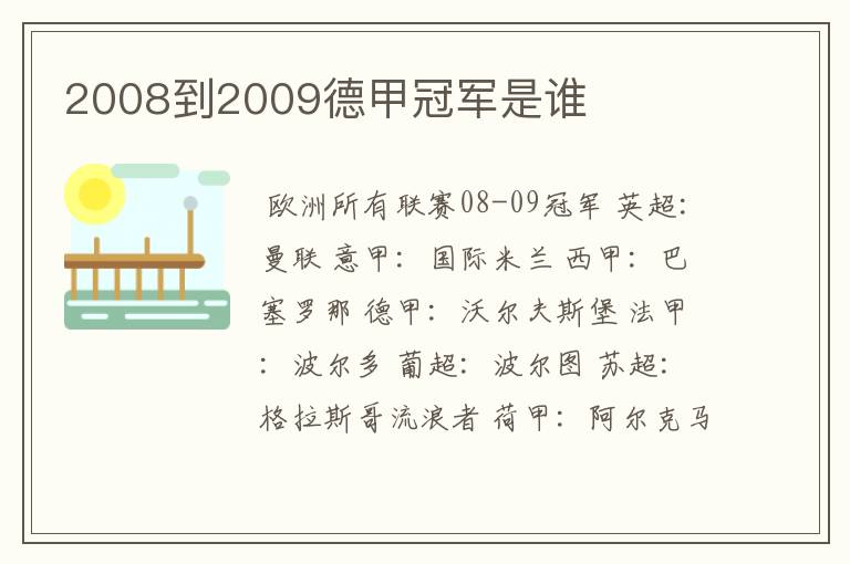 2008到2009德甲冠军是谁