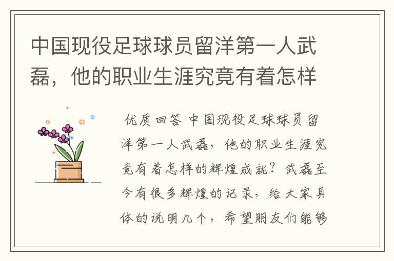 中国现役足球球员留洋第一人武磊，他的职业生涯究竟有着怎样的辉煌成就？