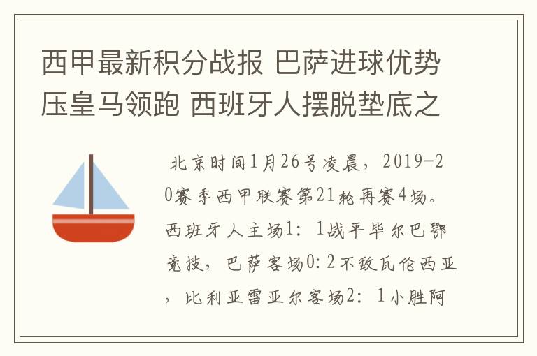 西甲最新积分战报 巴萨进球优势压皇马领跑 西班牙人摆脱垫底之位