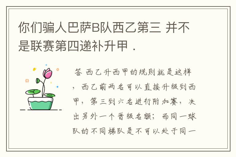 你们骗人巴萨B队西乙第三 并不是联赛第四递补升甲 .