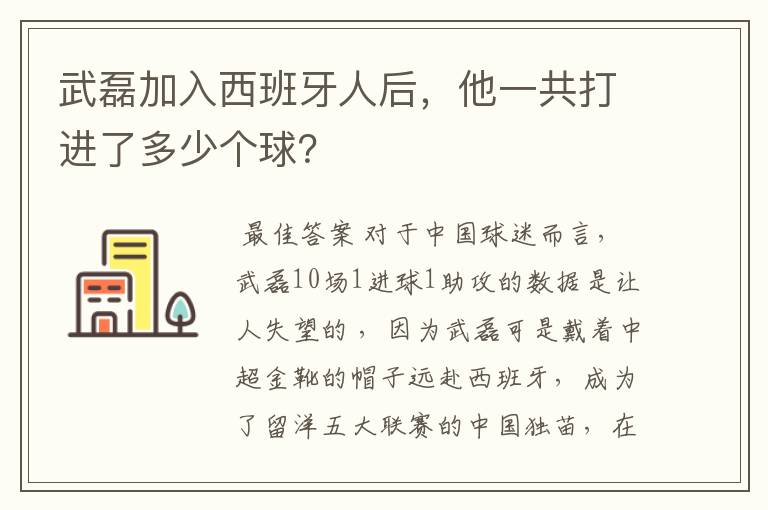 武磊加入西班牙人后，他一共打进了多少个球？