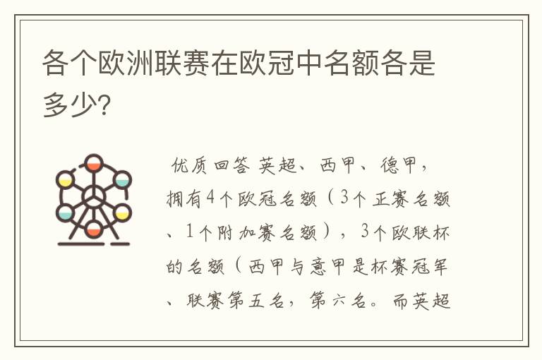 各个欧洲联赛在欧冠中名额各是多少？