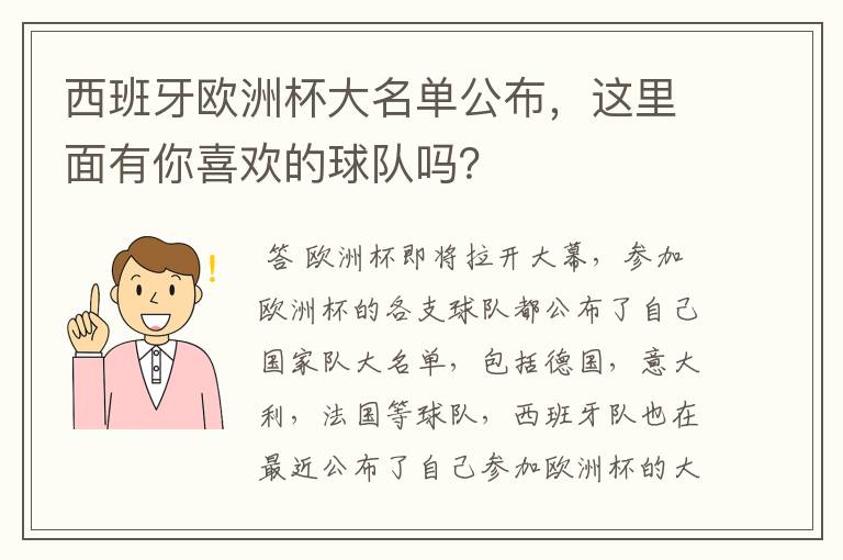 西班牙欧洲杯大名单公布，这里面有你喜欢的球队吗？