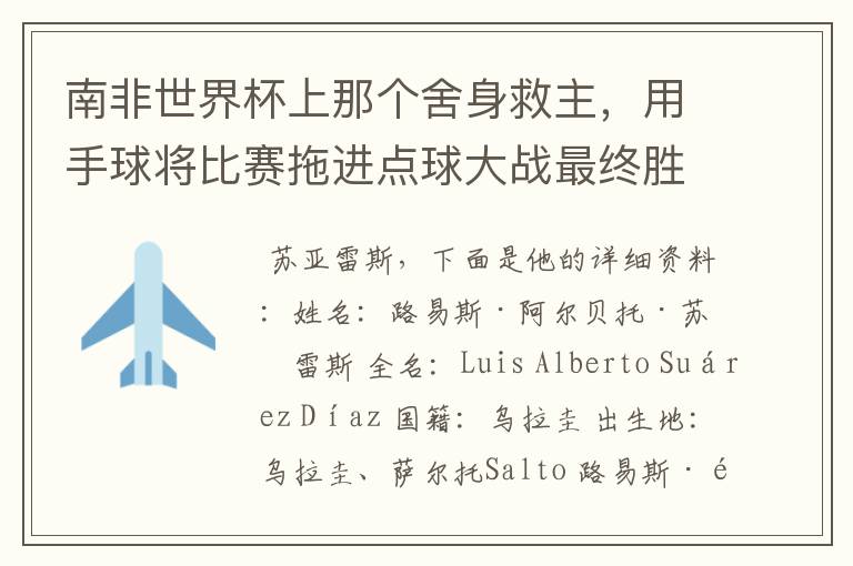 南非世界杯上那个舍身救主，用手球将比赛拖进点球大战最终胜利出线，结果自己吃红牌的，是哪个队的谁啊？