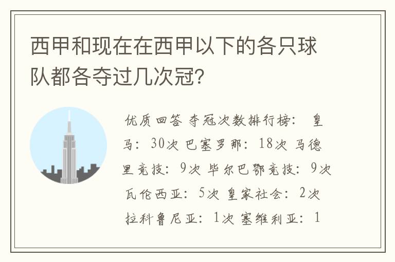 西甲和现在在西甲以下的各只球队都各夺过几次冠？