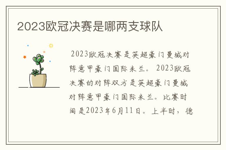 2023欧冠决赛是哪两支球队