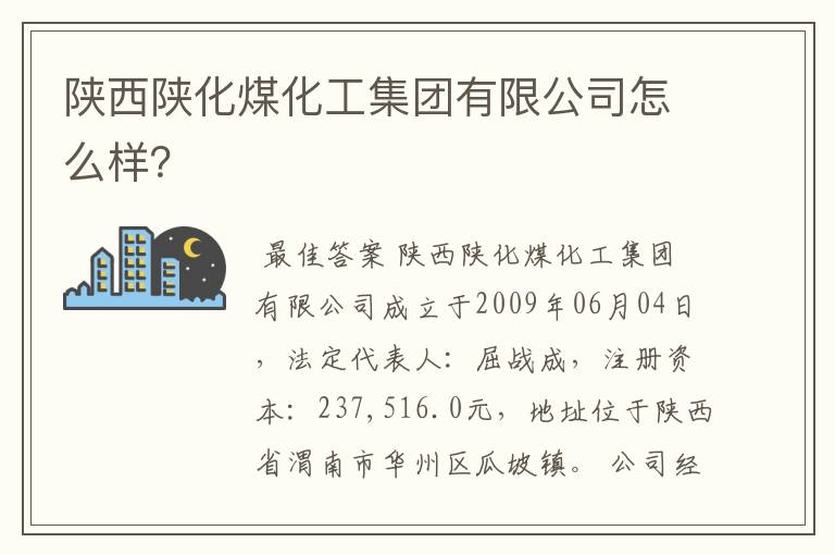 陕西陕化煤化工集团有限公司怎么样？