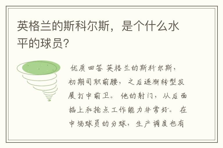 英格兰的斯科尔斯，是个什么水平的球员？