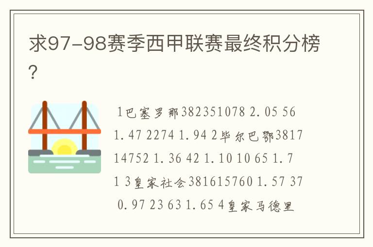 求97-98赛季西甲联赛最终积分榜？