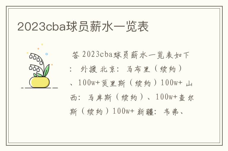 2023cba球员薪水一览表