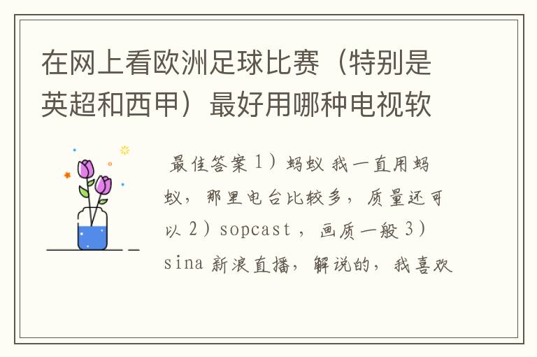 在网上看欧洲足球比赛（特别是英超和西甲）最好用哪种电视软件呢？