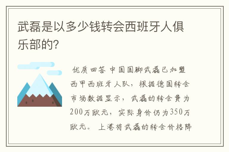 武磊是以多少钱转会西班牙人俱乐部的？