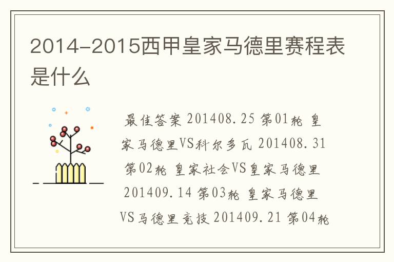 2014-2015西甲皇家马德里赛程表是什么