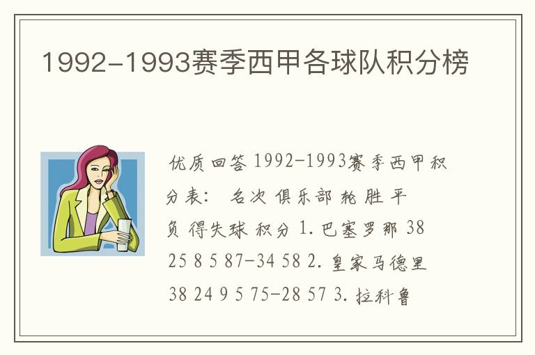 1992-1993赛季西甲各球队积分榜