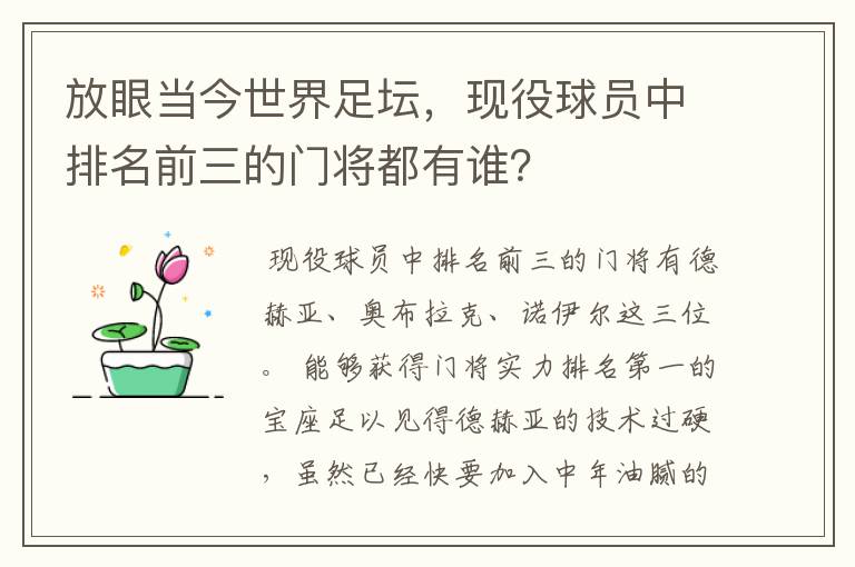 放眼当今世界足坛，现役球员中排名前三的门将都有谁？