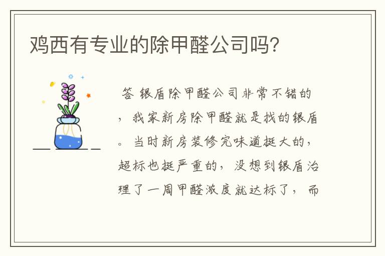 鸡西有专业的除甲醛公司吗？