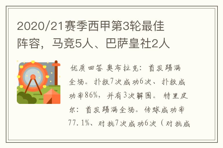 2020/21赛季西甲第3轮最佳阵容，马竞5人、巴萨皇社2人