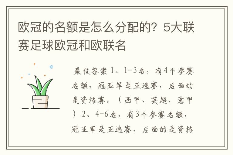 欧冠的名额是怎么分配的？5大联赛足球欧冠和欧联名