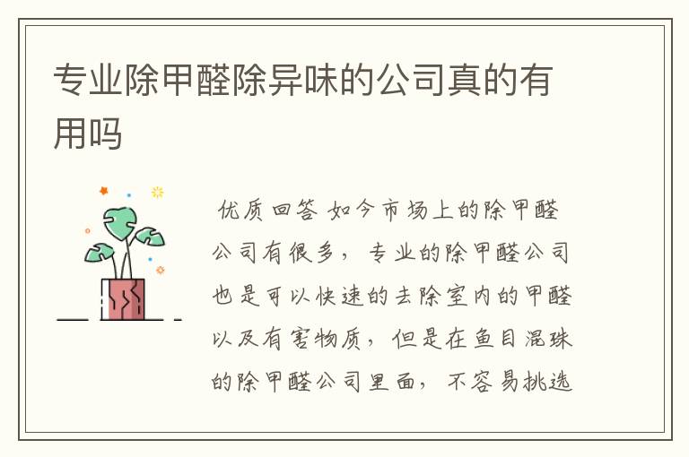 专业除甲醛除异味的公司真的有用吗