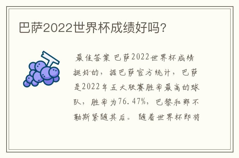 巴萨2022世界杯成绩好吗?