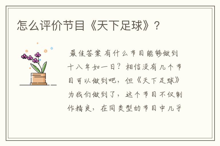 怎么评价节目《天下足球》？