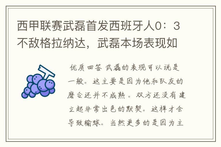 西甲联赛武磊首发西班牙人0：3不敌格拉纳达，武磊本场表现如何？