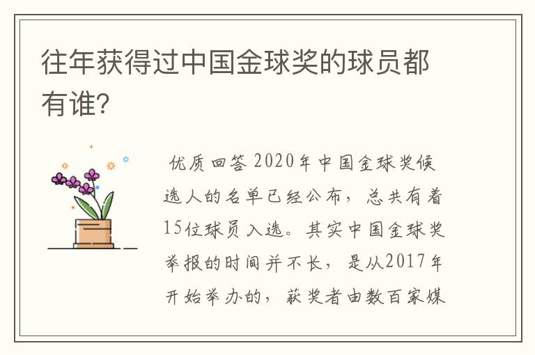 往年获得过中国金球奖的球员都有谁？