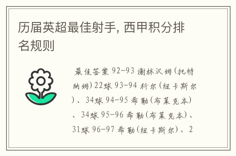 历届英超最佳射手, 西甲积分排名规则