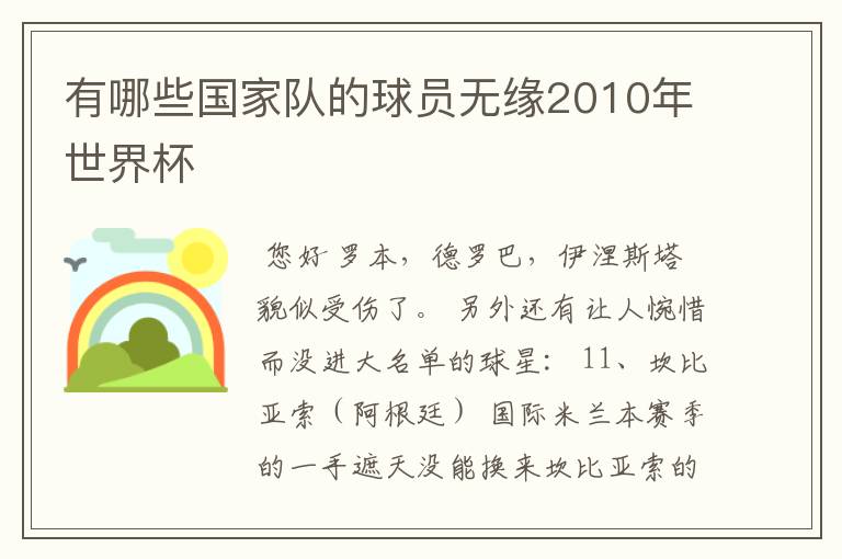 有哪些国家队的球员无缘2010年世界杯