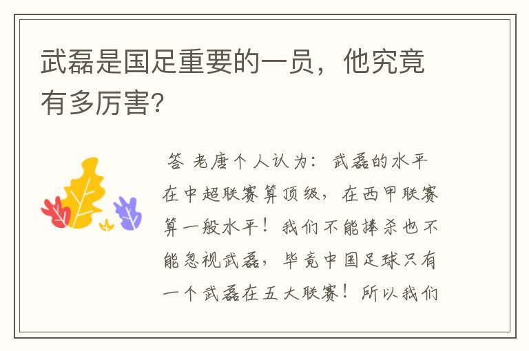 武磊是国足重要的一员，他究竟有多厉害?