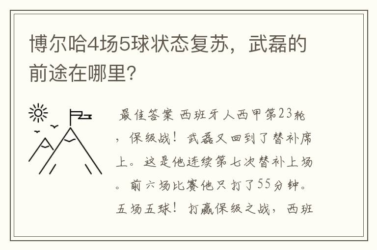 博尔哈4场5球状态复苏，武磊的前途在哪里？