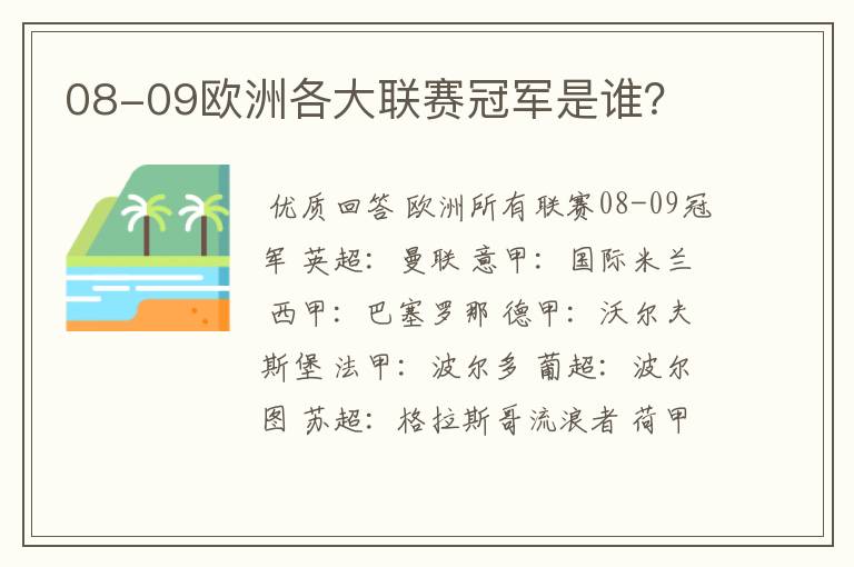 08-09欧洲各大联赛冠军是谁？