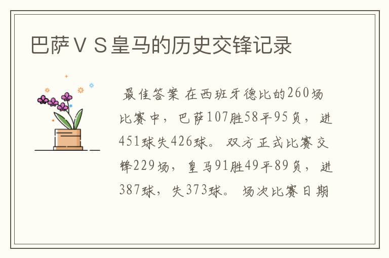 巴萨ＶＳ皇马的历史交锋记录