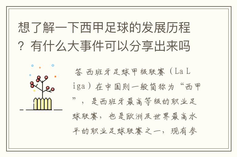 想了解一下西甲足球的发展历程？有什么大事件可以分享出来吗