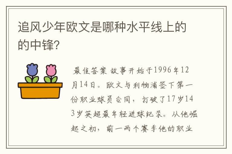 追风少年欧文是哪种水平线上的的中锋？